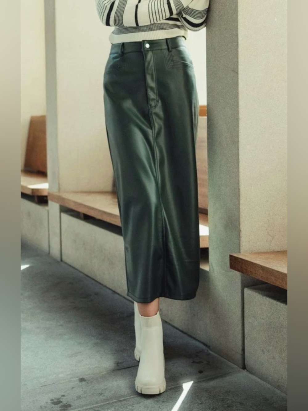 Profile NYC Dark Olive Leather Skirt